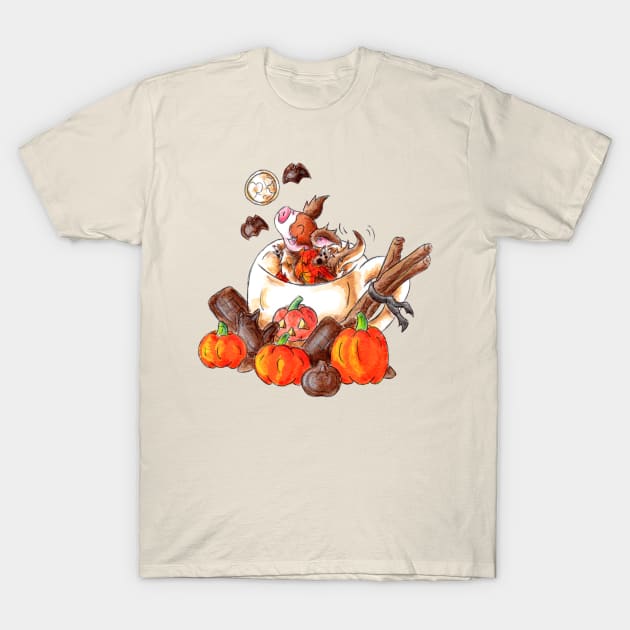 Halloween Pumpkin Spice Mocha Piggy T-Shirt by KristenOKeefeArt